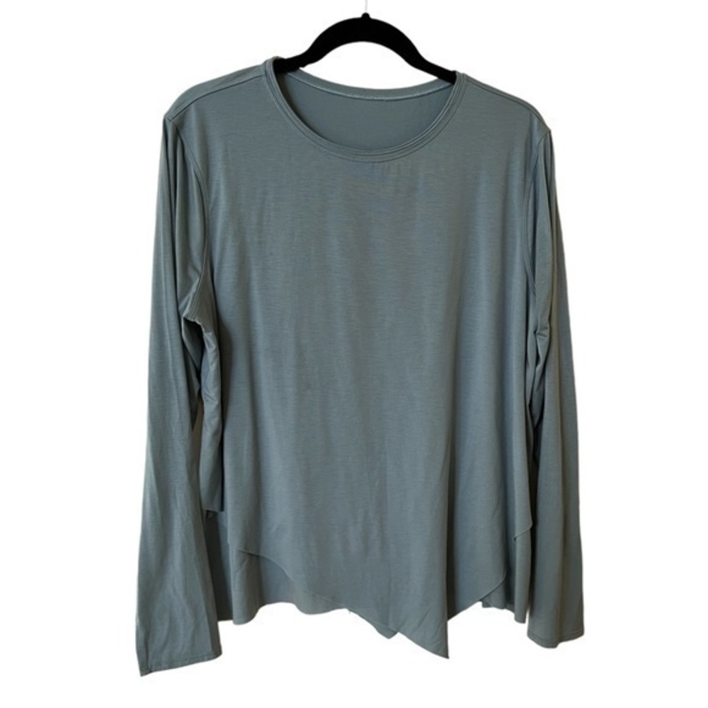Lululemon Sweetest Day L/S Tencel Blue Cast raw edge asymmetrical hem top